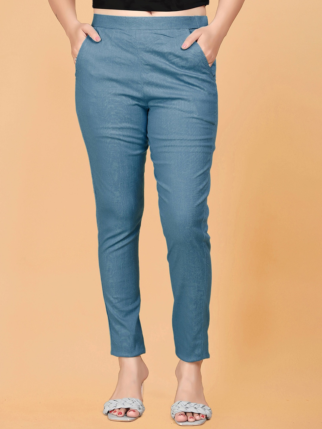 

VORHIZA Women Easy Wash Trousers, Navy blue