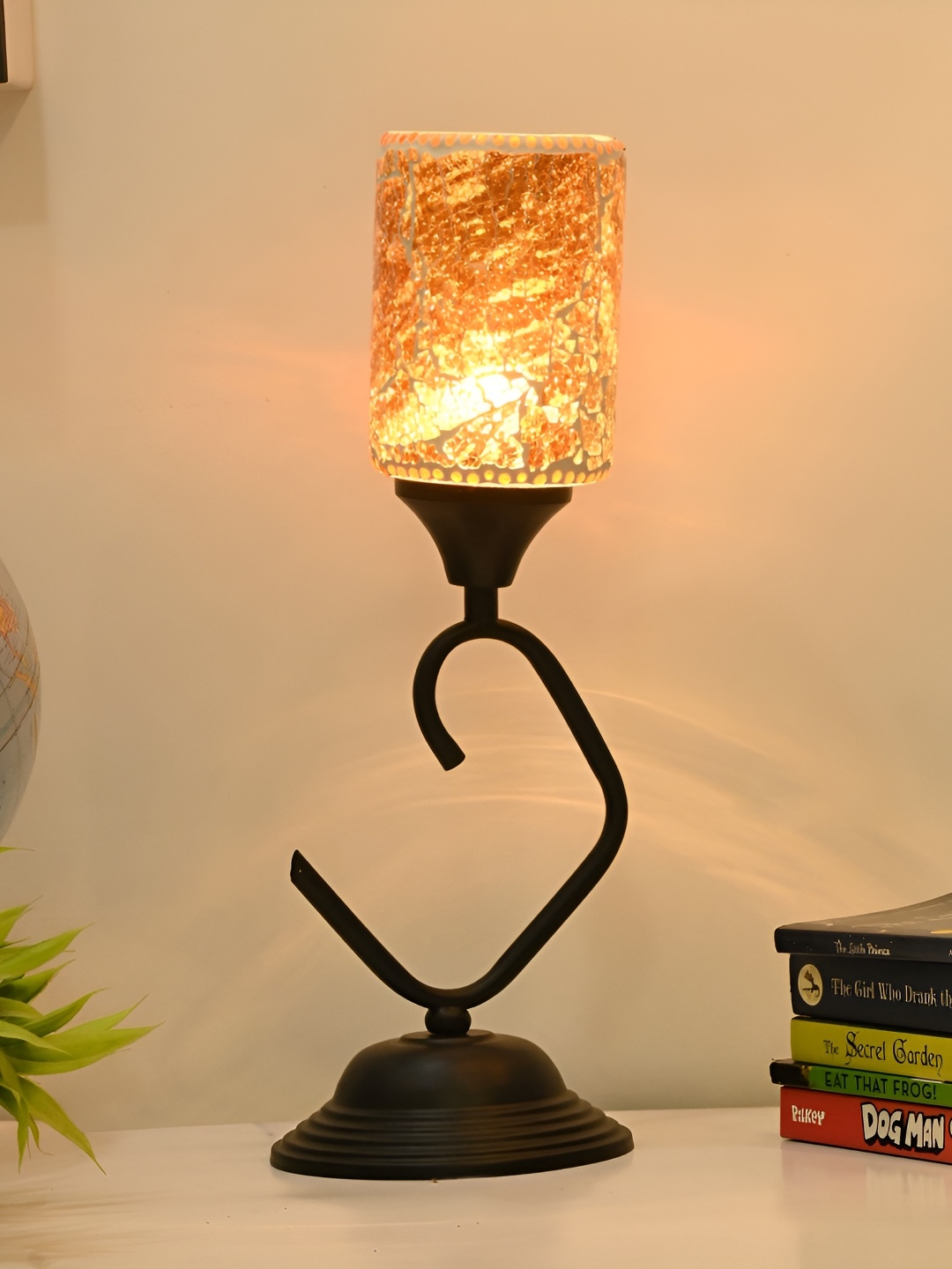 

Afast Orange & White Textured Traditional Cylindrical Glass Table Lamp