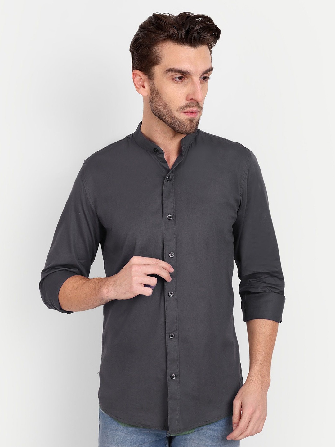 

MEGHZ Men Slim Fit Opaque Casual Shirt, Grey