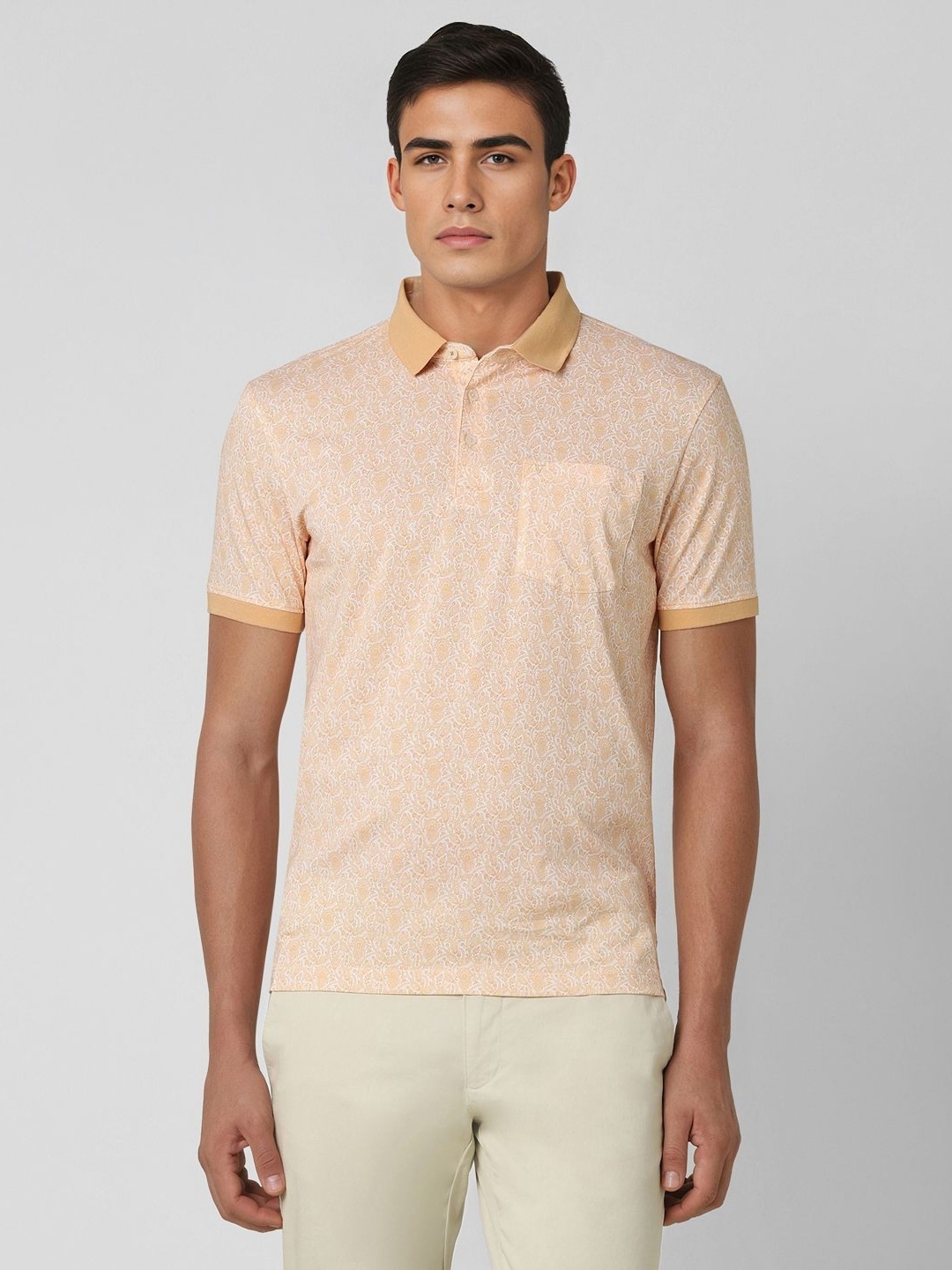 

Van Heusen Men Printed Polo Collar Pockets T-shirt, Peach