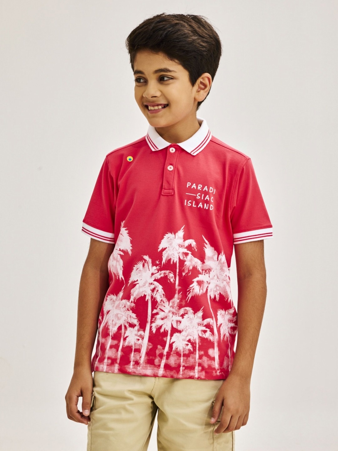 

NO MONDAYS Boys Printed Polo Collar T-shirt, Pink