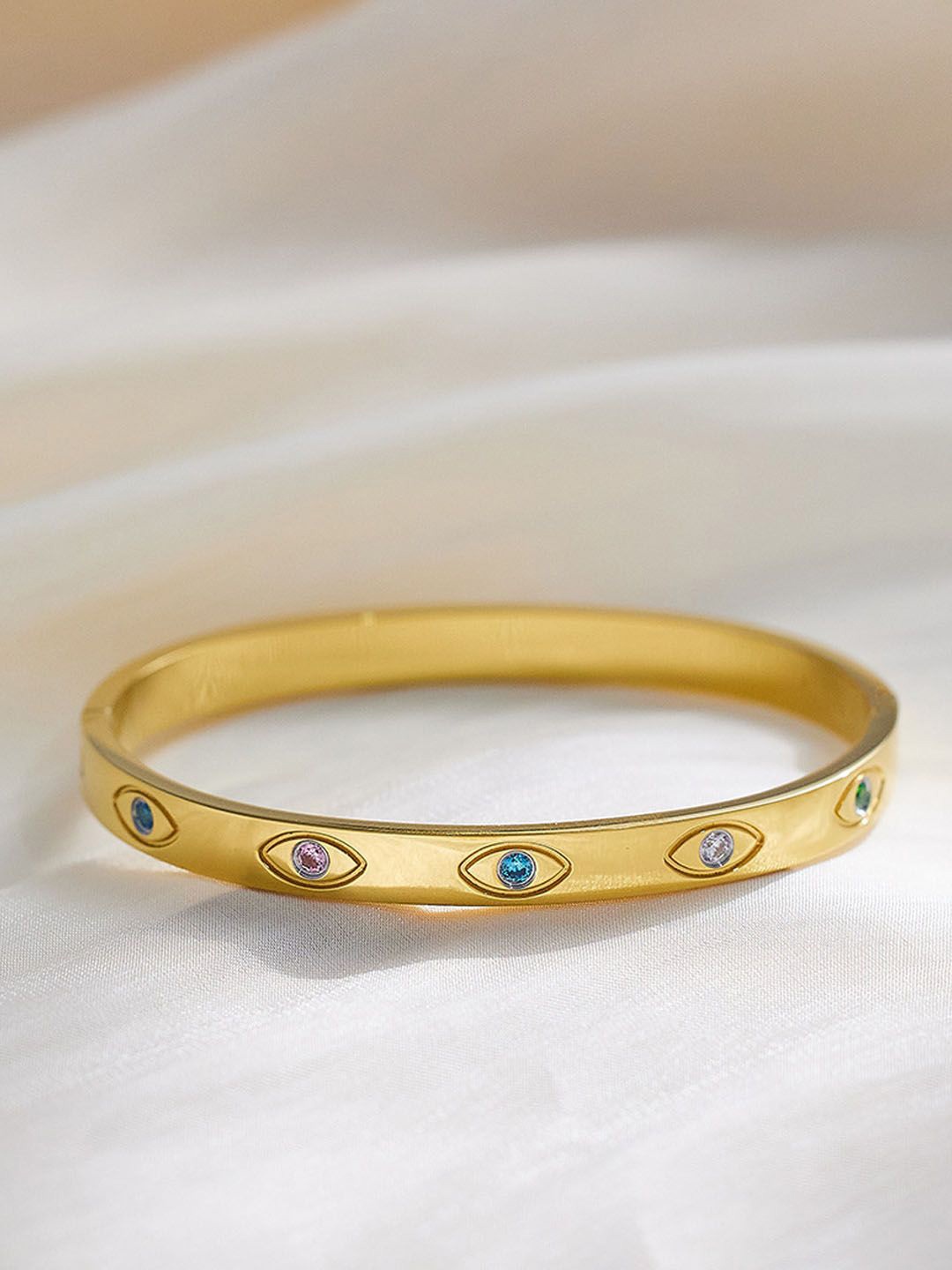 

Jewels Galaxy Gold-Plated Stainless Steel American Diamond Bangle-Style Bracelet