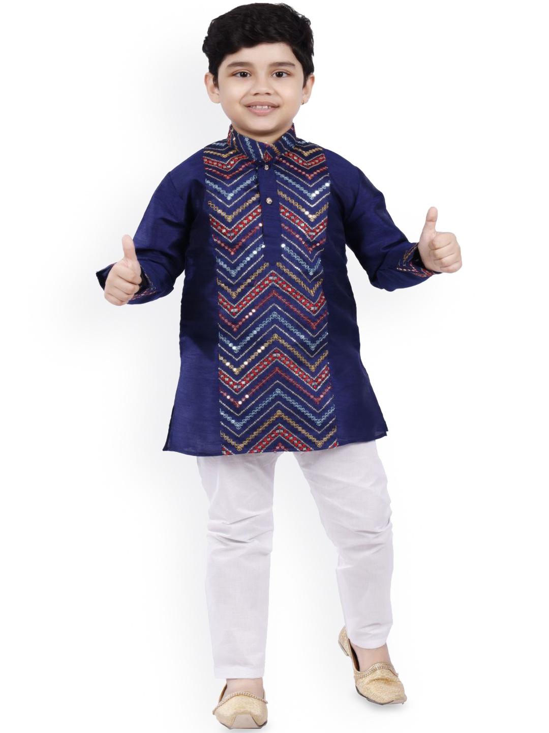 

BAESD Boys Embroidered Mandarin Collar Sequinned Kurta with Pyjamas, Blue