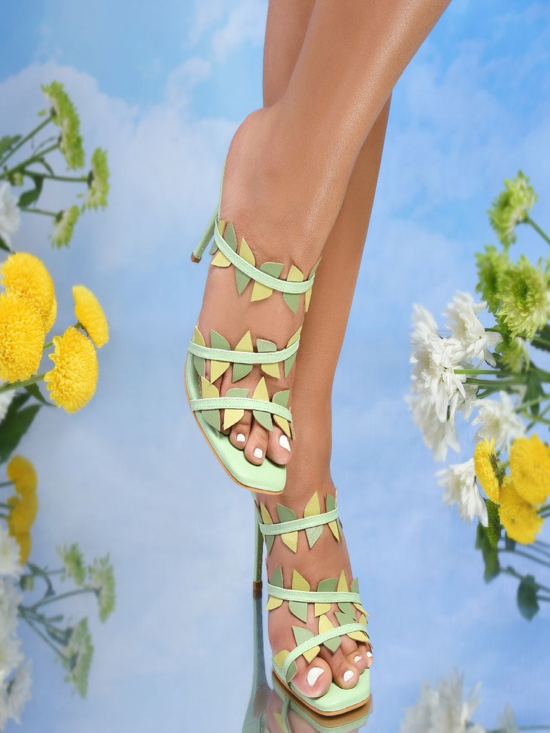 

House of Prisca Colourblocked Stiletto Heel Sandals, Green