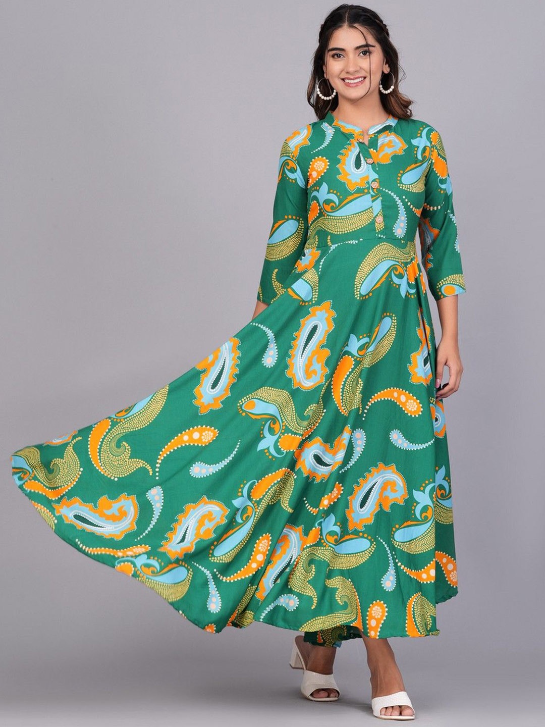 

OKD Empires Ethnic Motifs Printed A-Line Kurta, Green