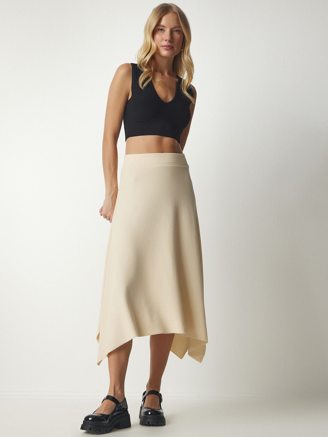 

Happiness istanbul Flared Midi Skirt, Beige