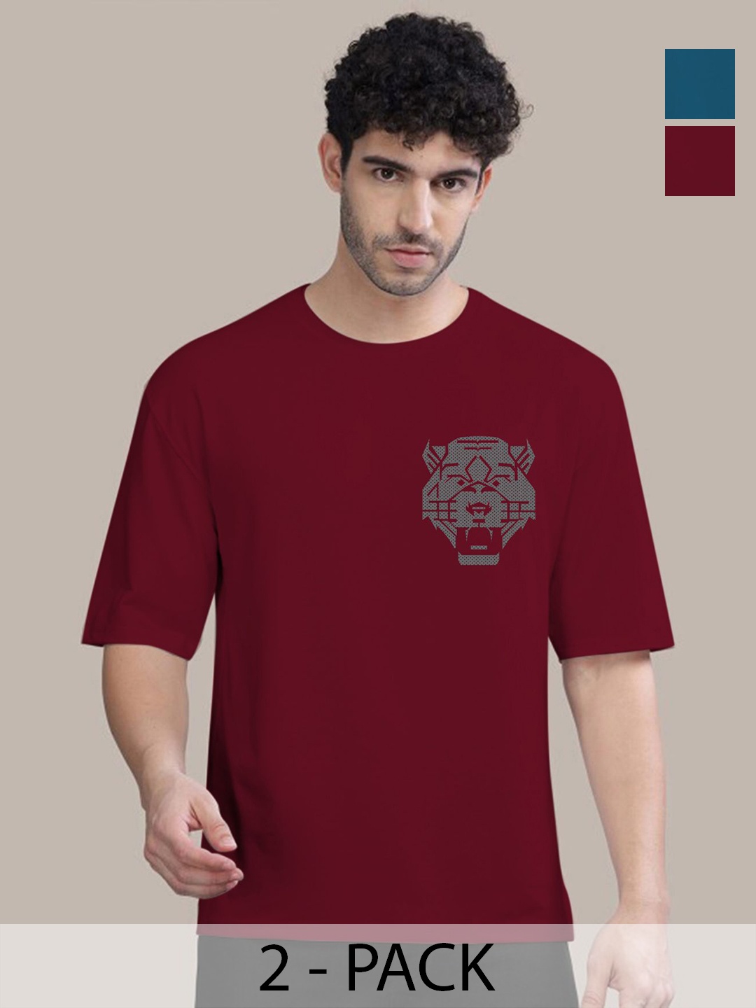 

AUSK Men 2 Printed Applique T-shirt, Maroon