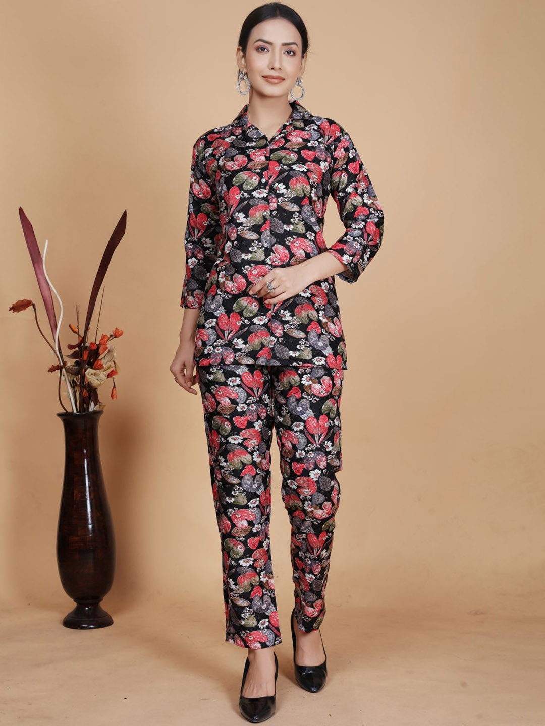 

KALINI Printed Cotton Shirt With Trouser Co-Ords, Pink