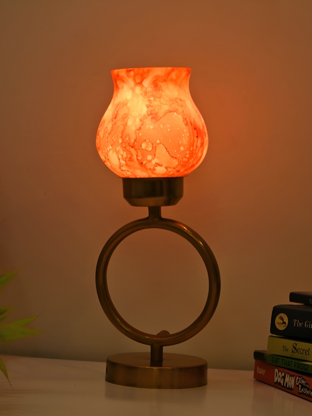 

Afast Orange Printed Traditional Bell Shaped Glass Table Lamp With Adjustable Cord