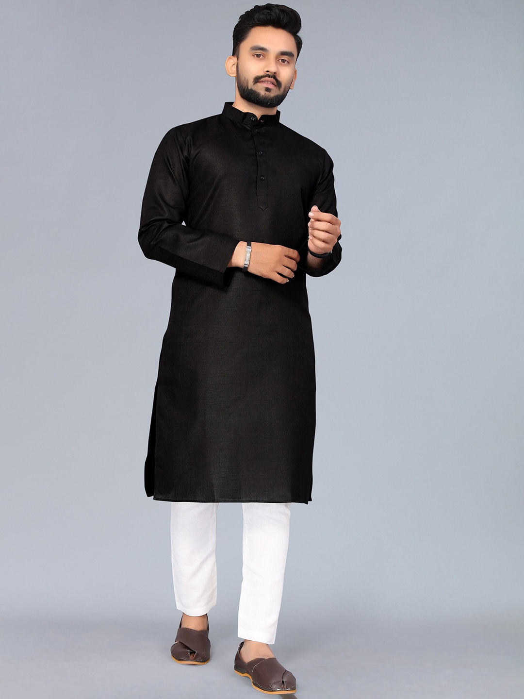 

Nimayaa Mandarin Collar Pure Cotton Straight Kurta, Black