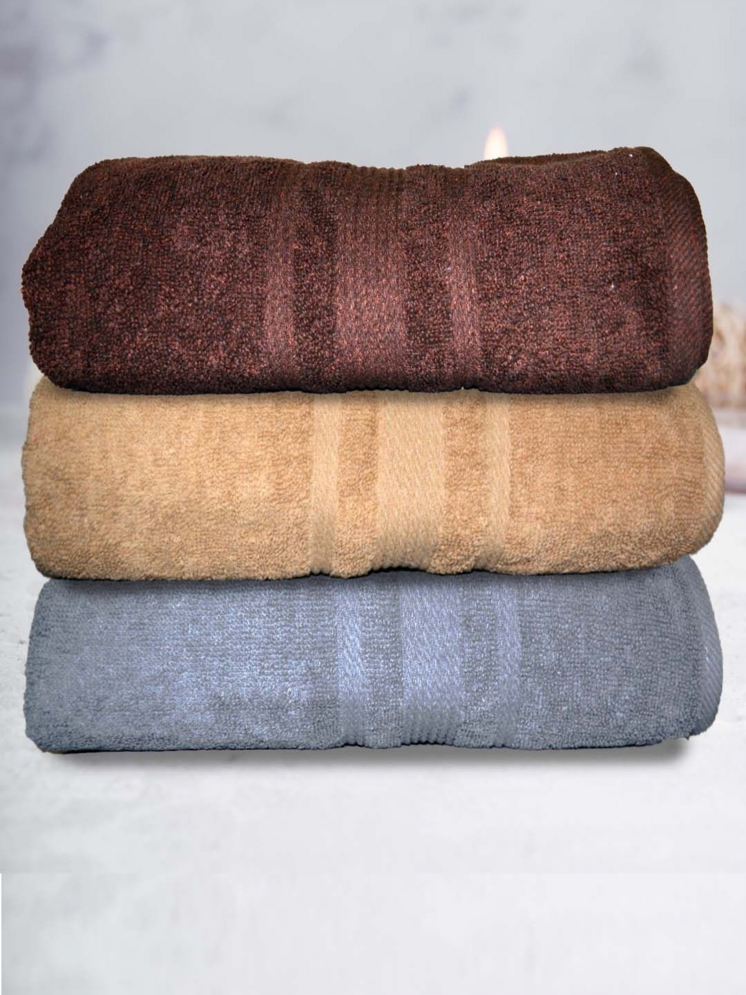 

Aura Beige & Brown 3 Pieces Terry Cotton 500 GSM Bath Towels