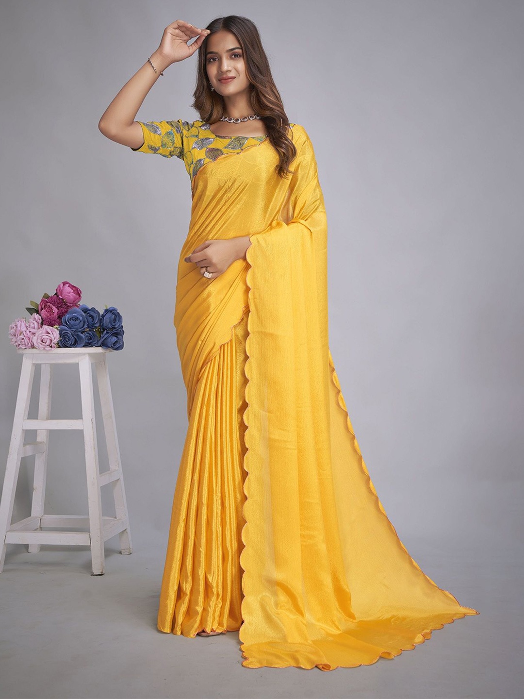 

Aika Pure Chiffon Saree, Yellow