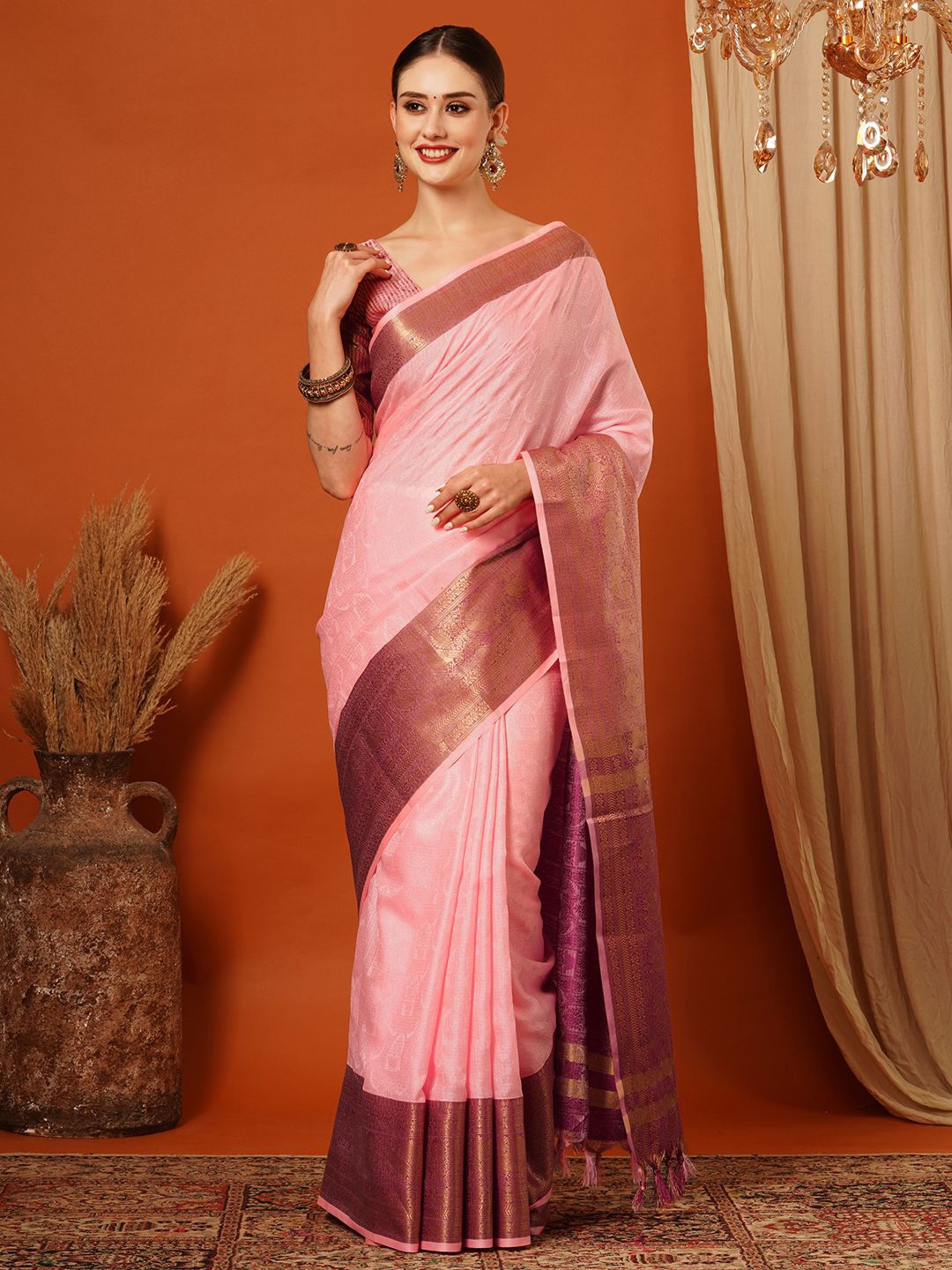 

KALINI Woven Design Zar Mysore Saree, Peach
