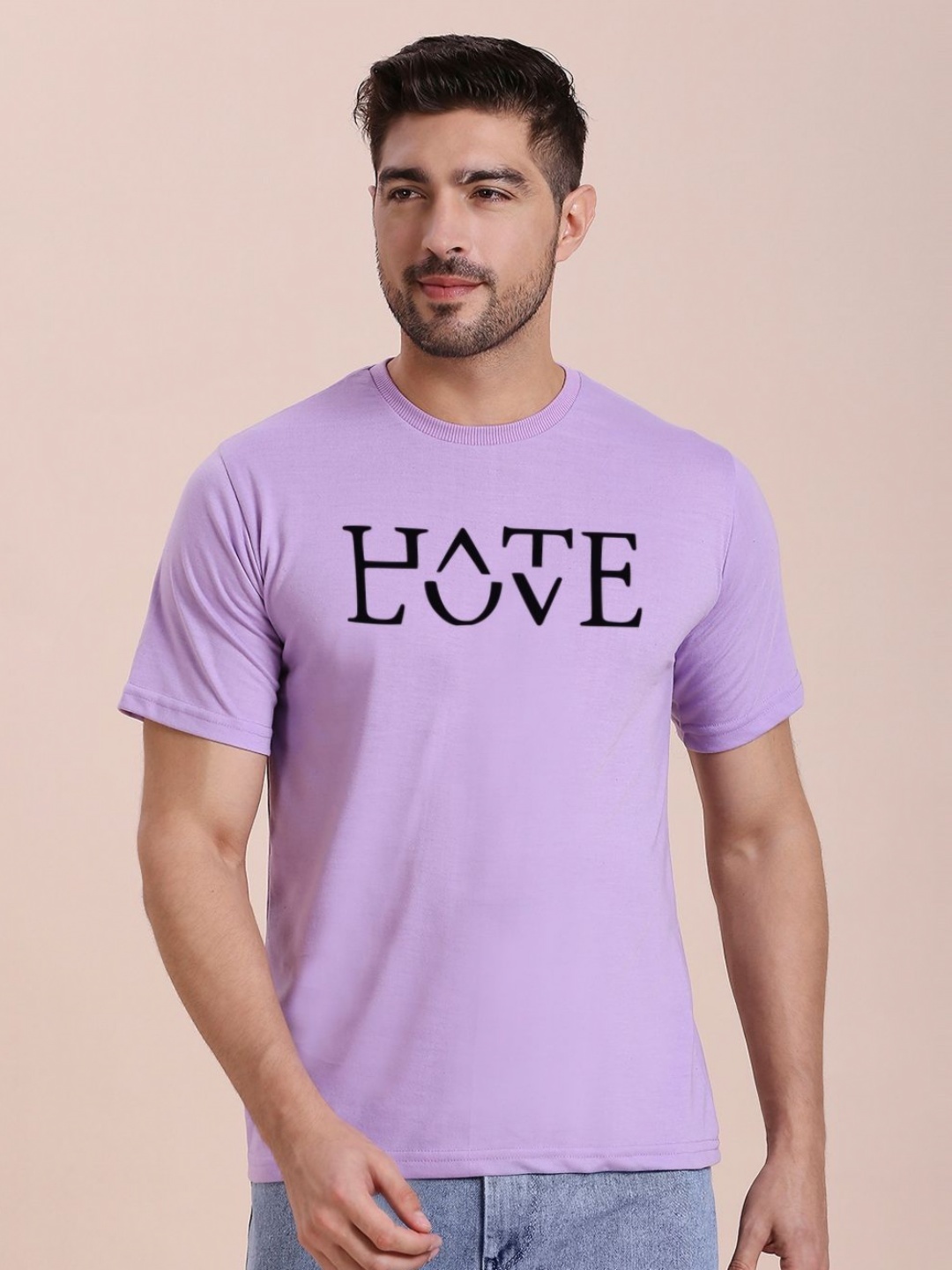 

MOD ECRU Unisex Typography Printed Round Neck Cotton T-Shirt, Lavender