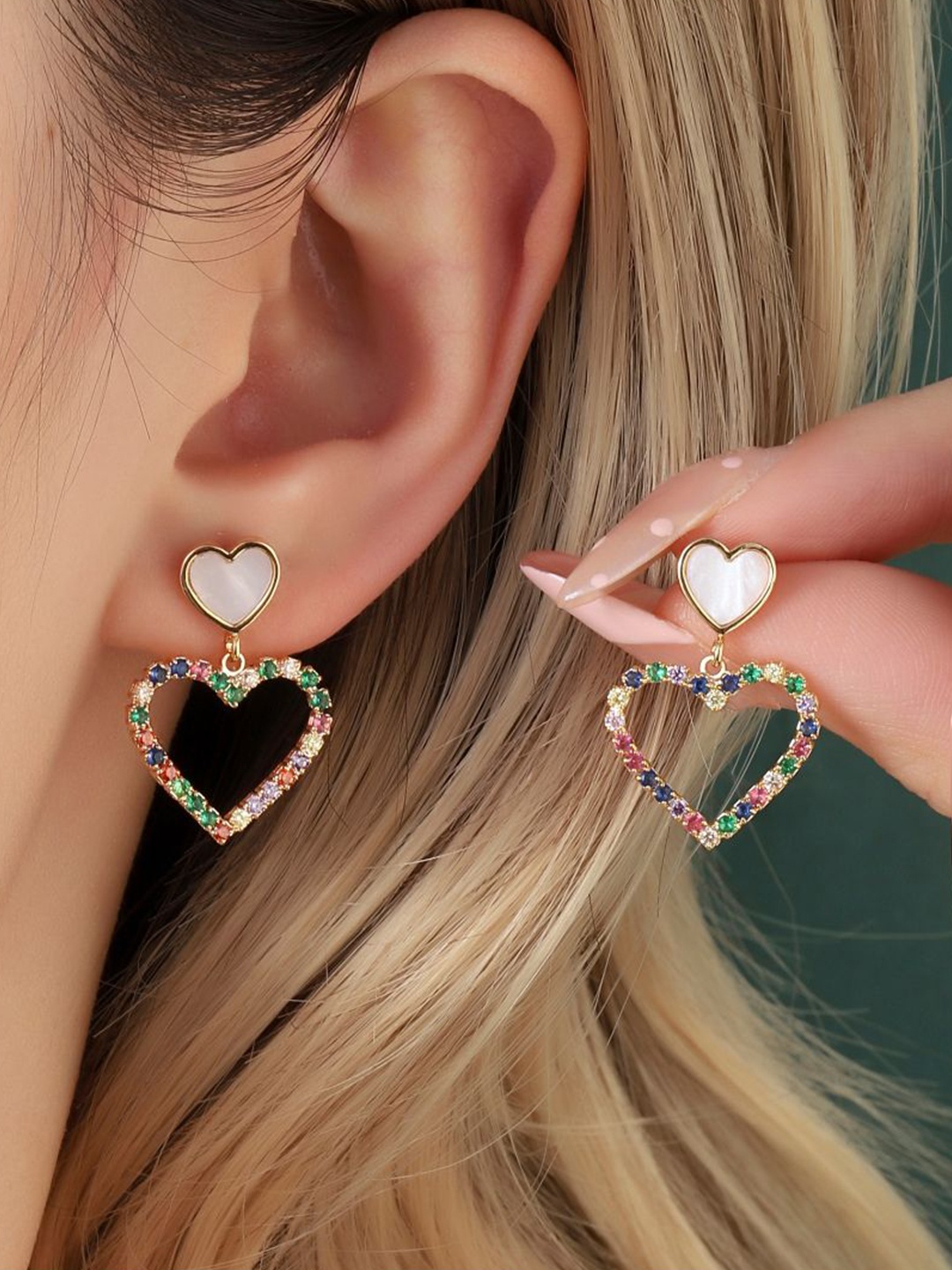 

SALTY Gold Plated Stone Studded Contemporary Drop Earrings