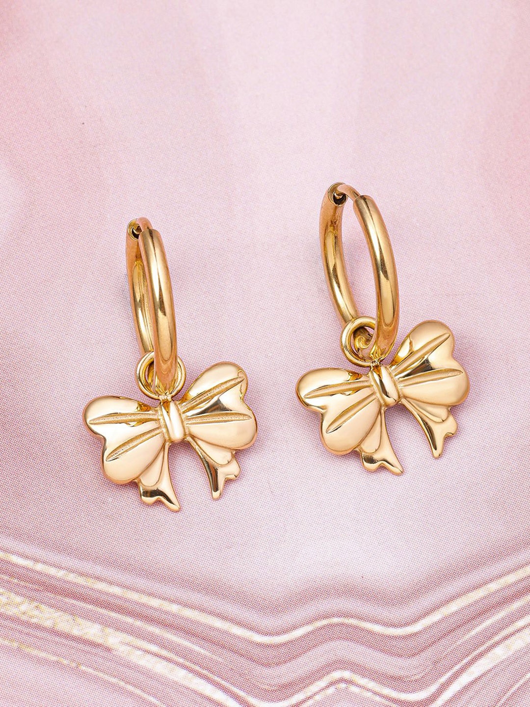 

Rubans 18K Gold Plated Stainless Steel Tarnish Free Waterproof Bowknot Hoops Earrings