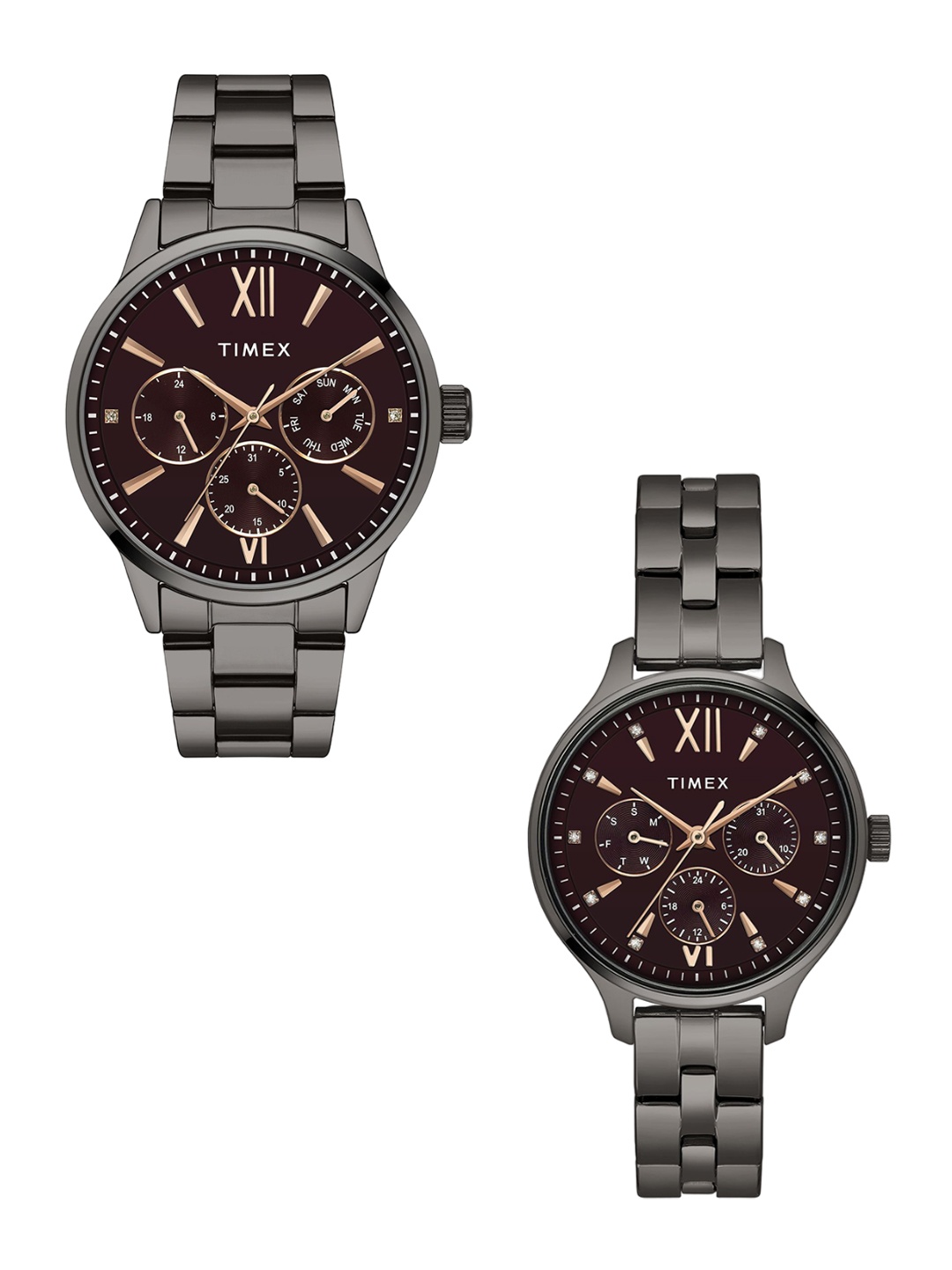 

Timex Unisex Brass Embellished Dial & Stainless Steel Straps Analogue Watch TW00PR314, Burgundy