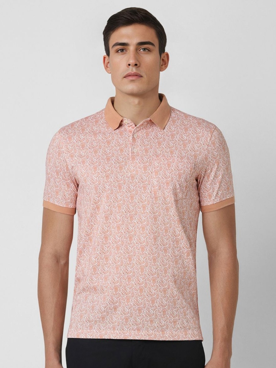 

Van Heusen Men Floral Printed Polo Collar Pockets T-shirt, Peach