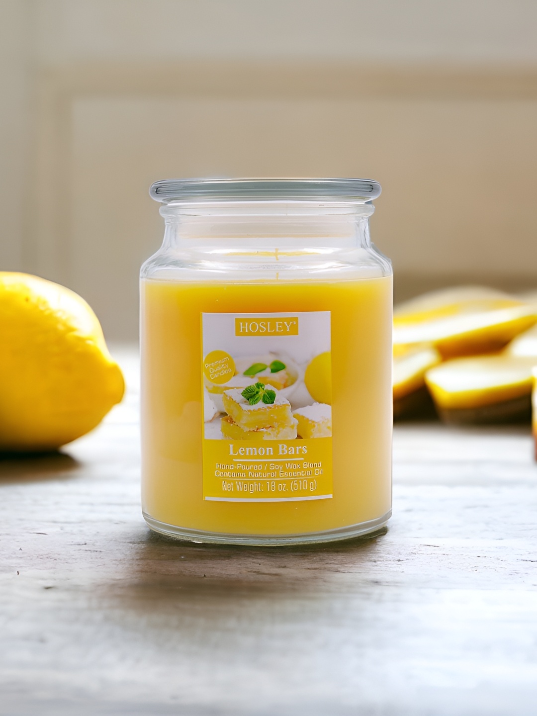 

HOSLEY Yellow Lemon Bar Highly Fragranced Jar Candle