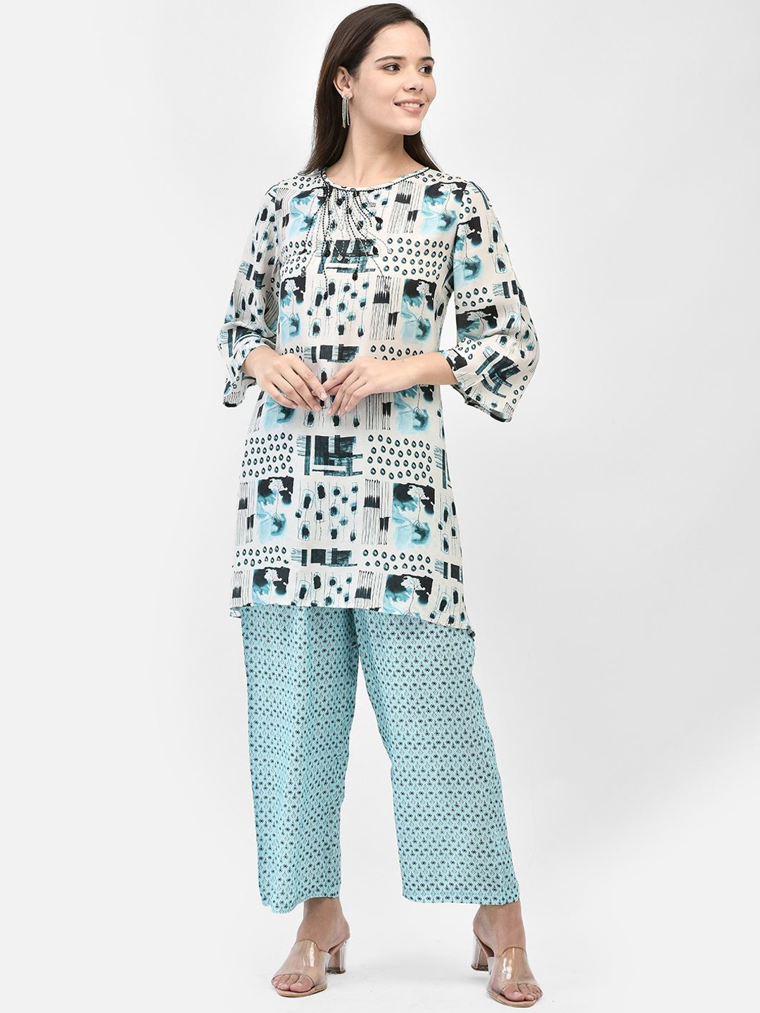 

FUTURO Women Ethnic Motifs Printed Regular Kurta with Palazzos, Sea green