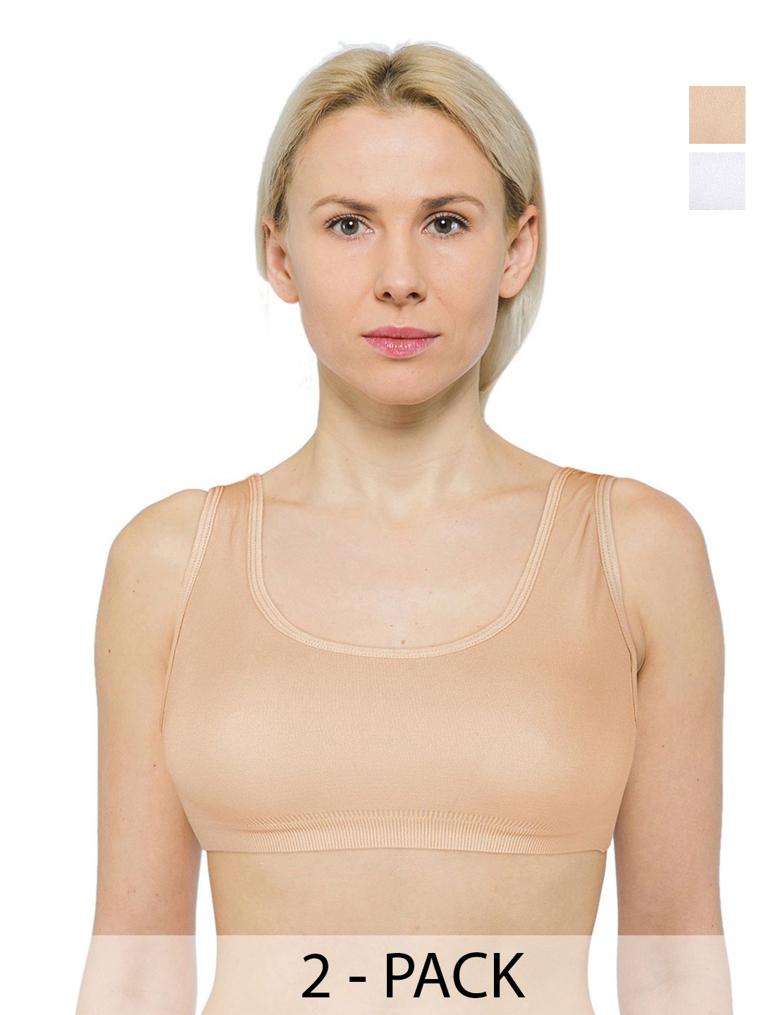 

INDIROCKS Pack Of 2 Cotton Non Padded Non-Wired Full Coverge Workout Sport Bra, Beige