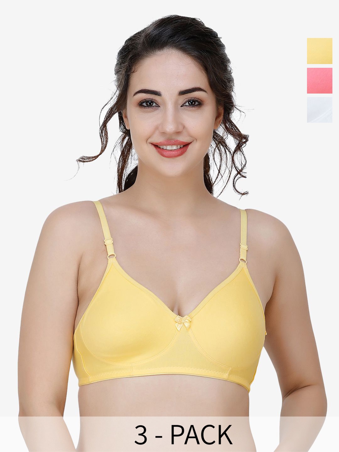 

Docare Women's Pack of 3 Solid Full Coverage T-Shirt Bra, Yellow