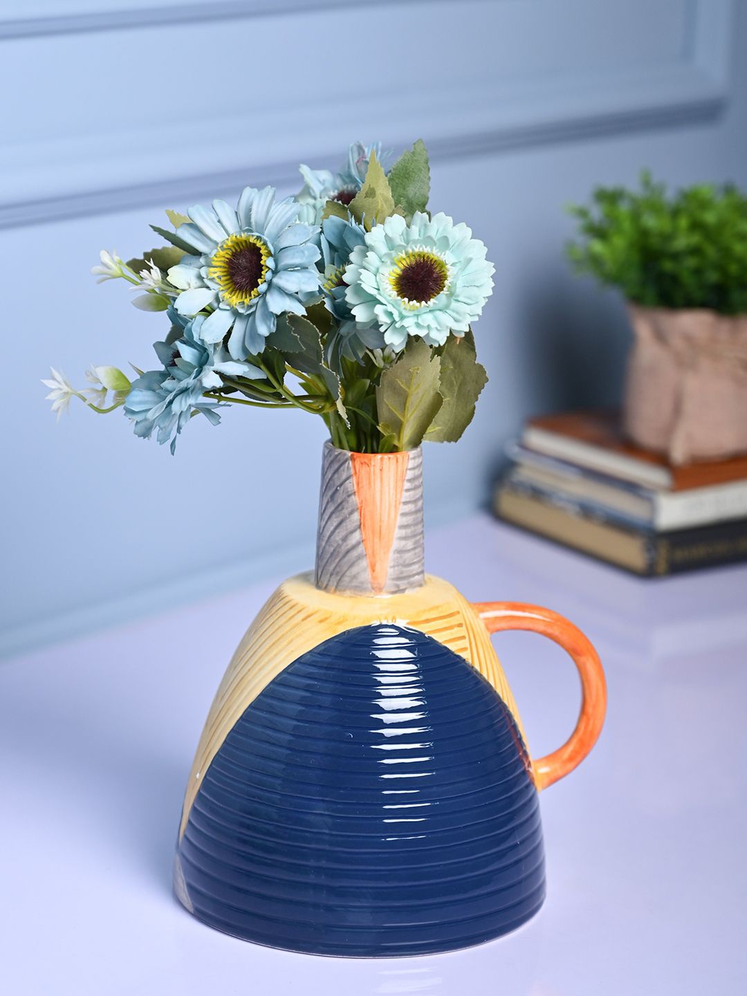 

MARKET99 Blue & Green Sunflower Jade Artificial Plant With Pot