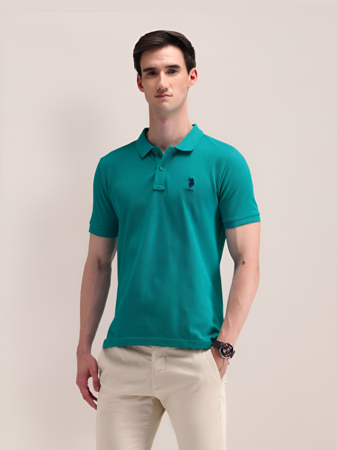 

U.S. Polo Assn. Men Solid Polo Collar Cotton T-shirt, Green