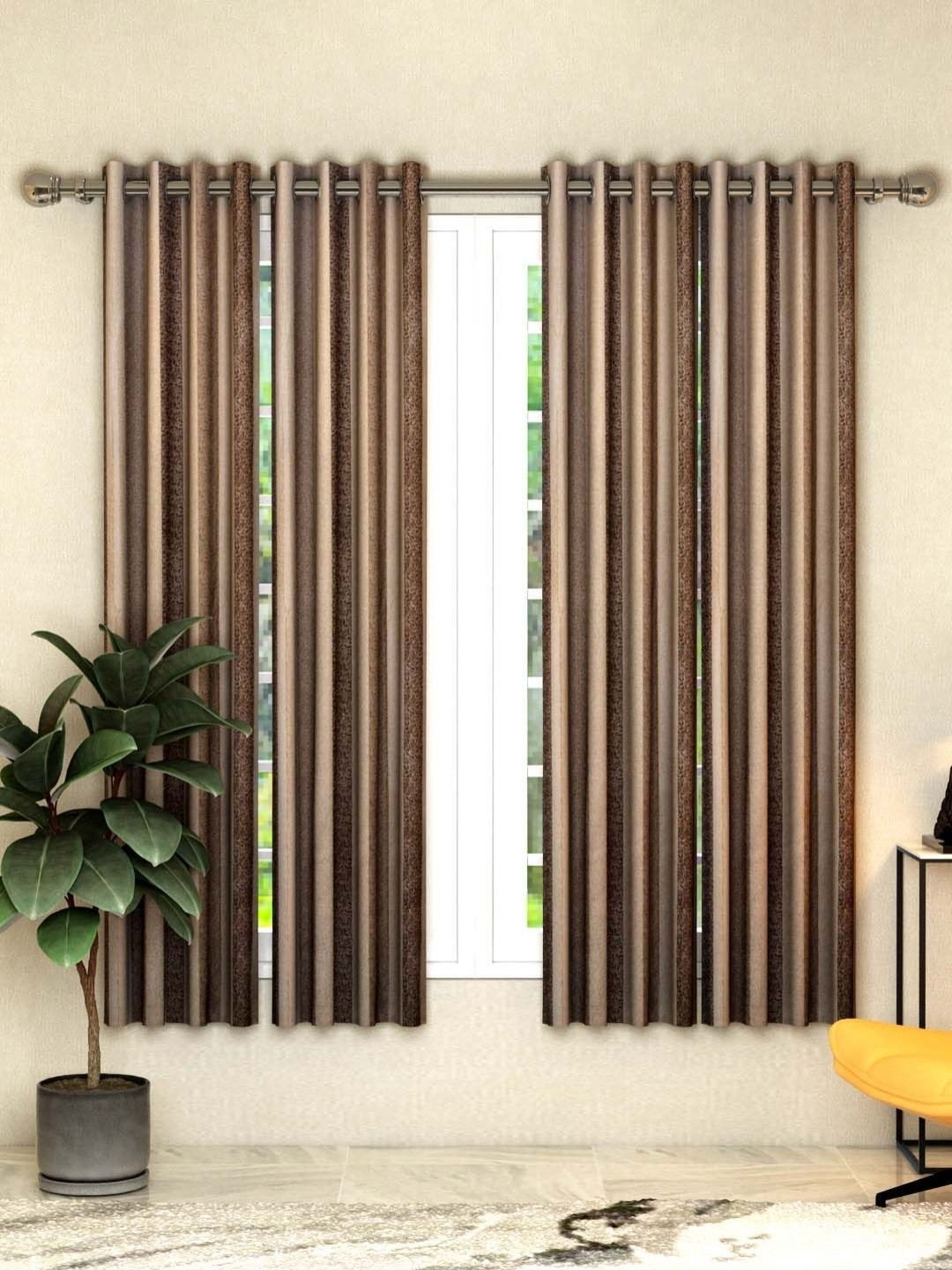 

Aura Brown & Beige 4 Pieces Striped Window Curtains