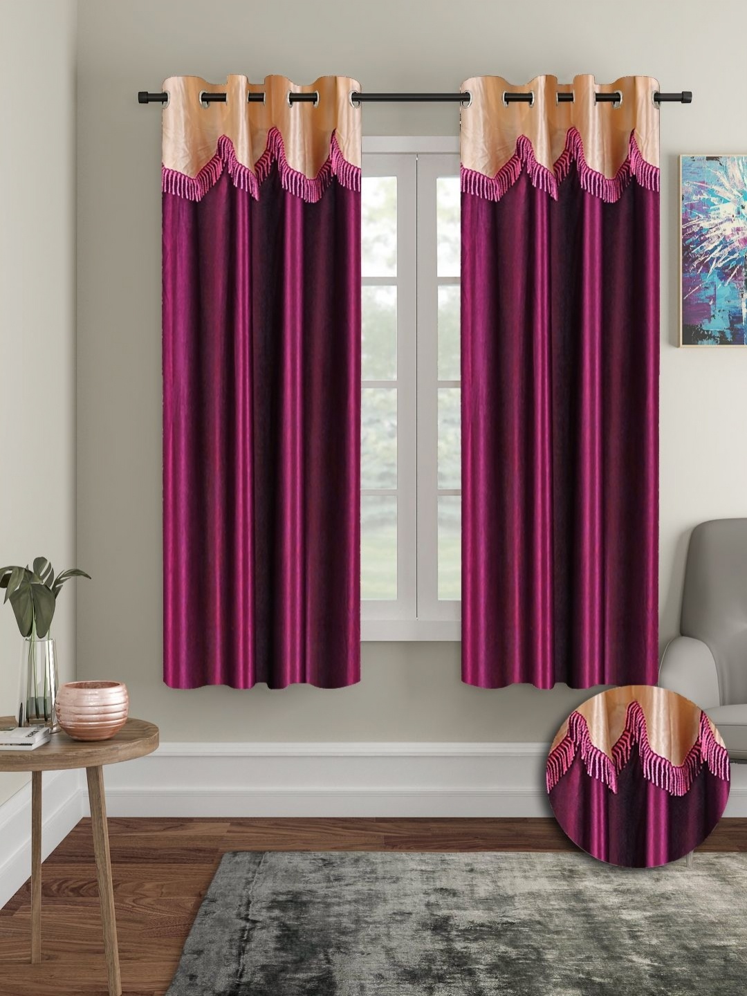

Cortina Purple & Peach 2 Pieces Window Curtain