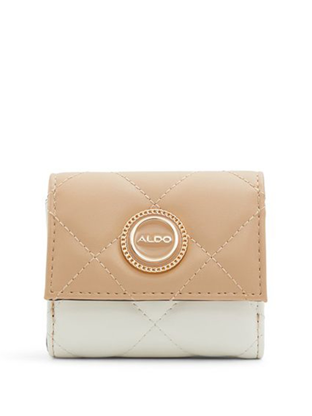 

ALDO Women Colourblocked Zip Detail Three Fold Wallet, Beige