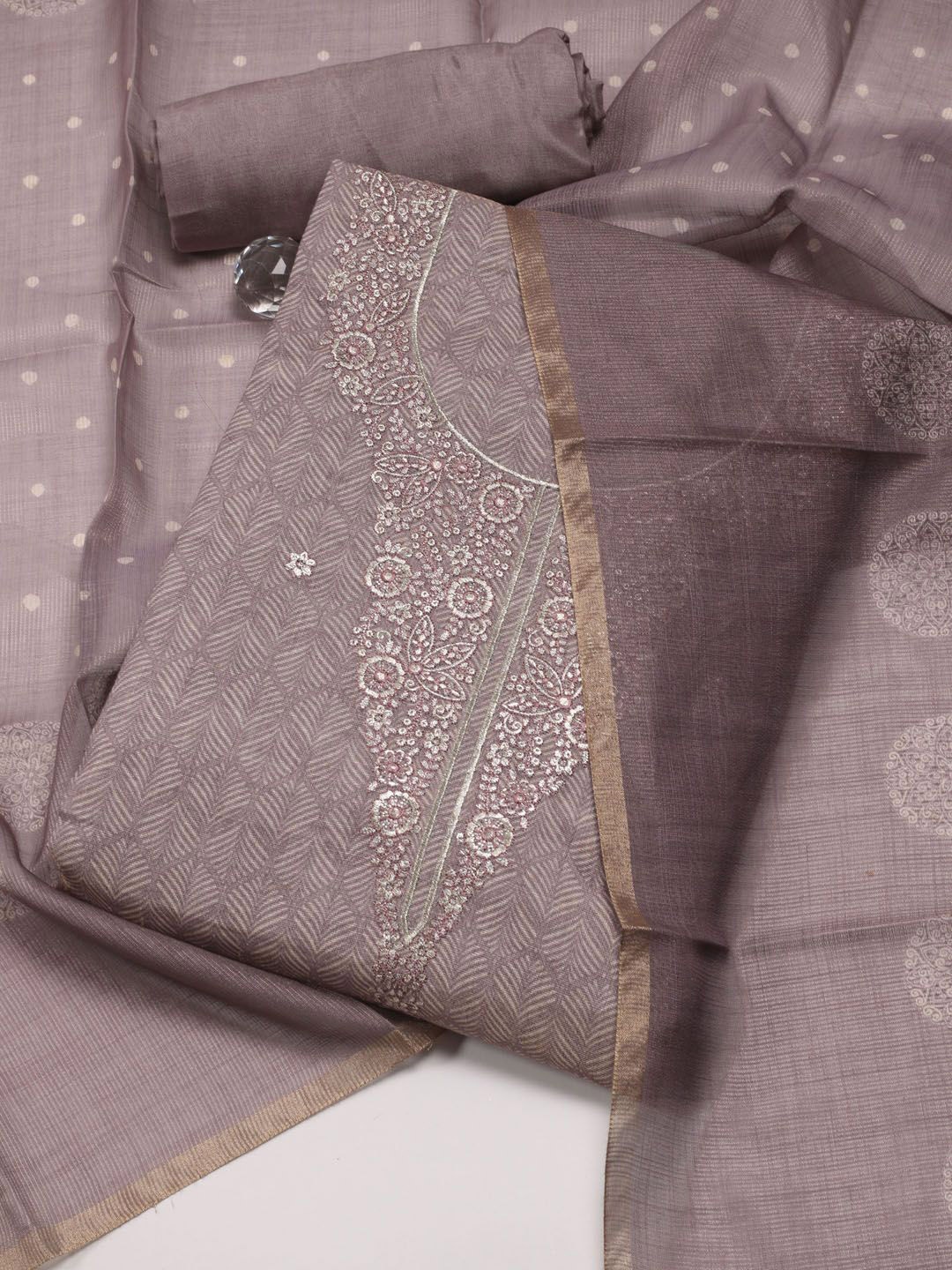 

Meena Bazaar Floral Printed Thread Work Unstitched Dress Material, Purple