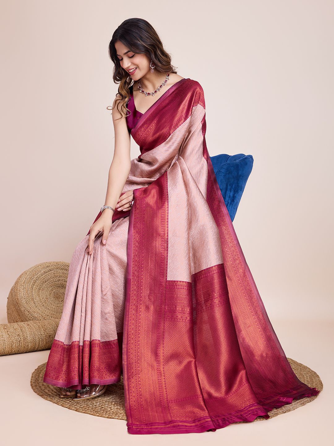 

CARTYSHOP Woven Design Zari Pure Silk Banarasi Saree, Pink