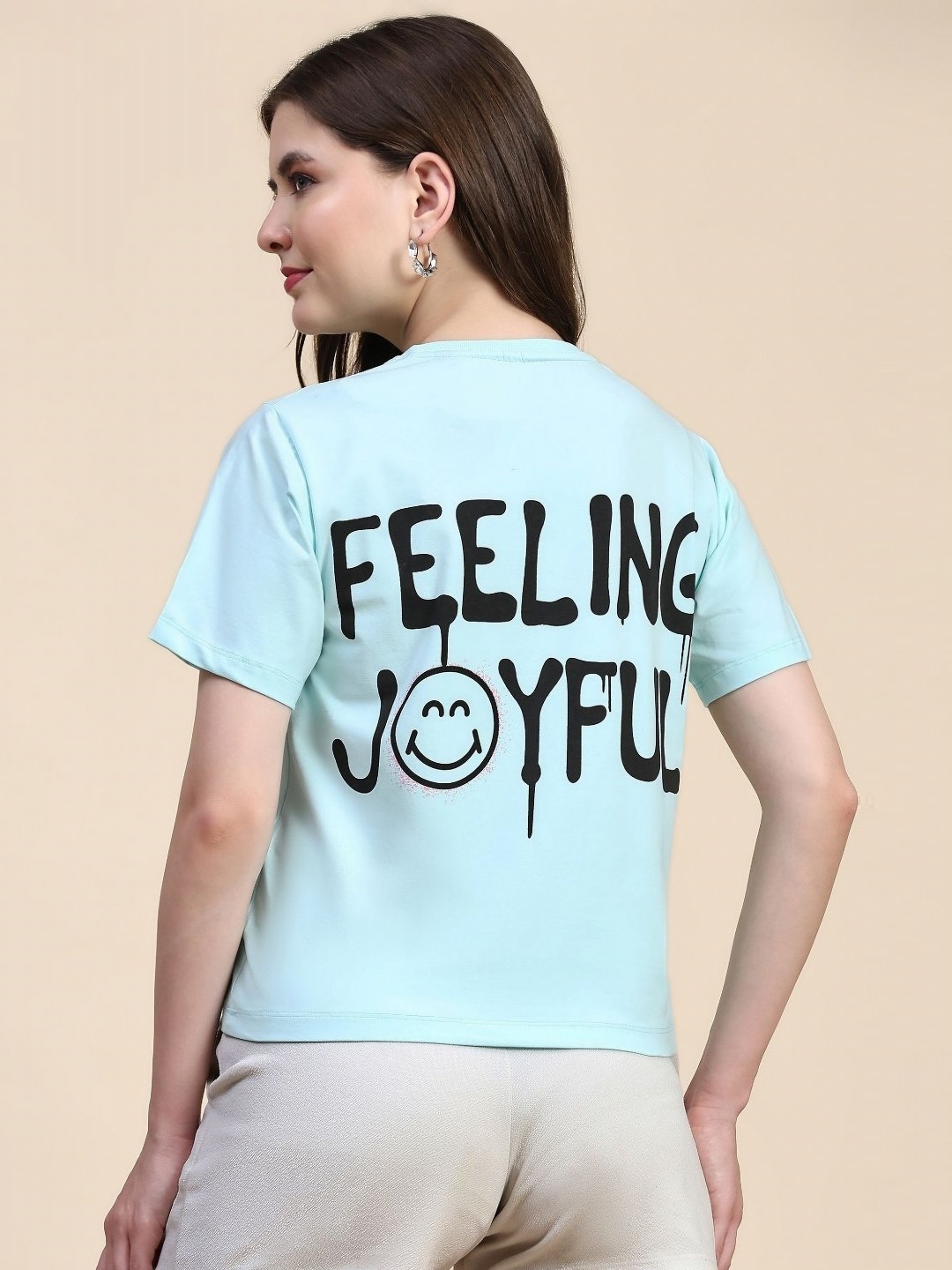 

AECK Women Typography Printed Round Neck Cotton T-shirt, Blue