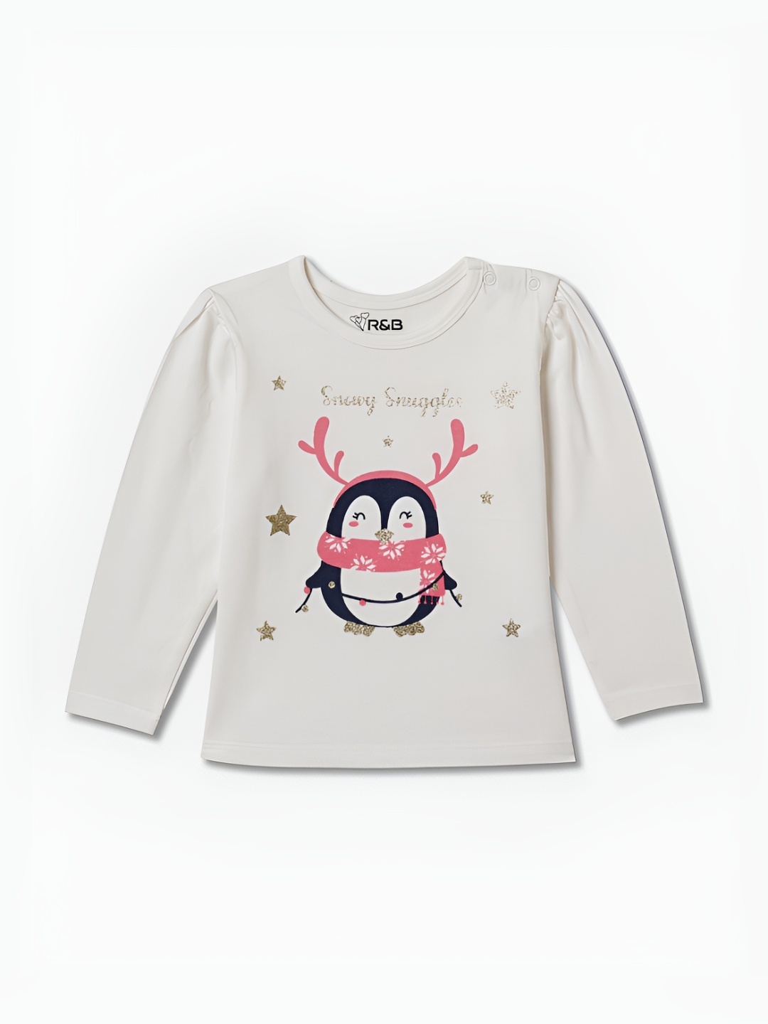 

R&B Girls Graphic Printed Round Neck Cotton T-shirt, White