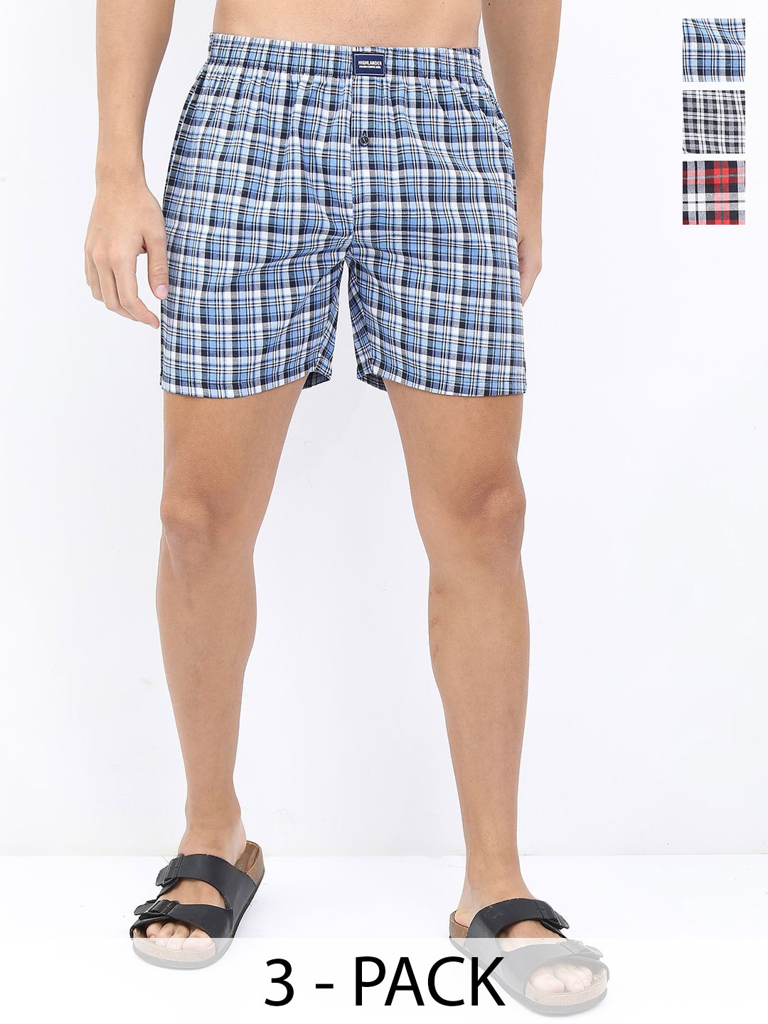 

HIGHLANDER Men Pack Of 3 Checked Cotton Boxers, Red