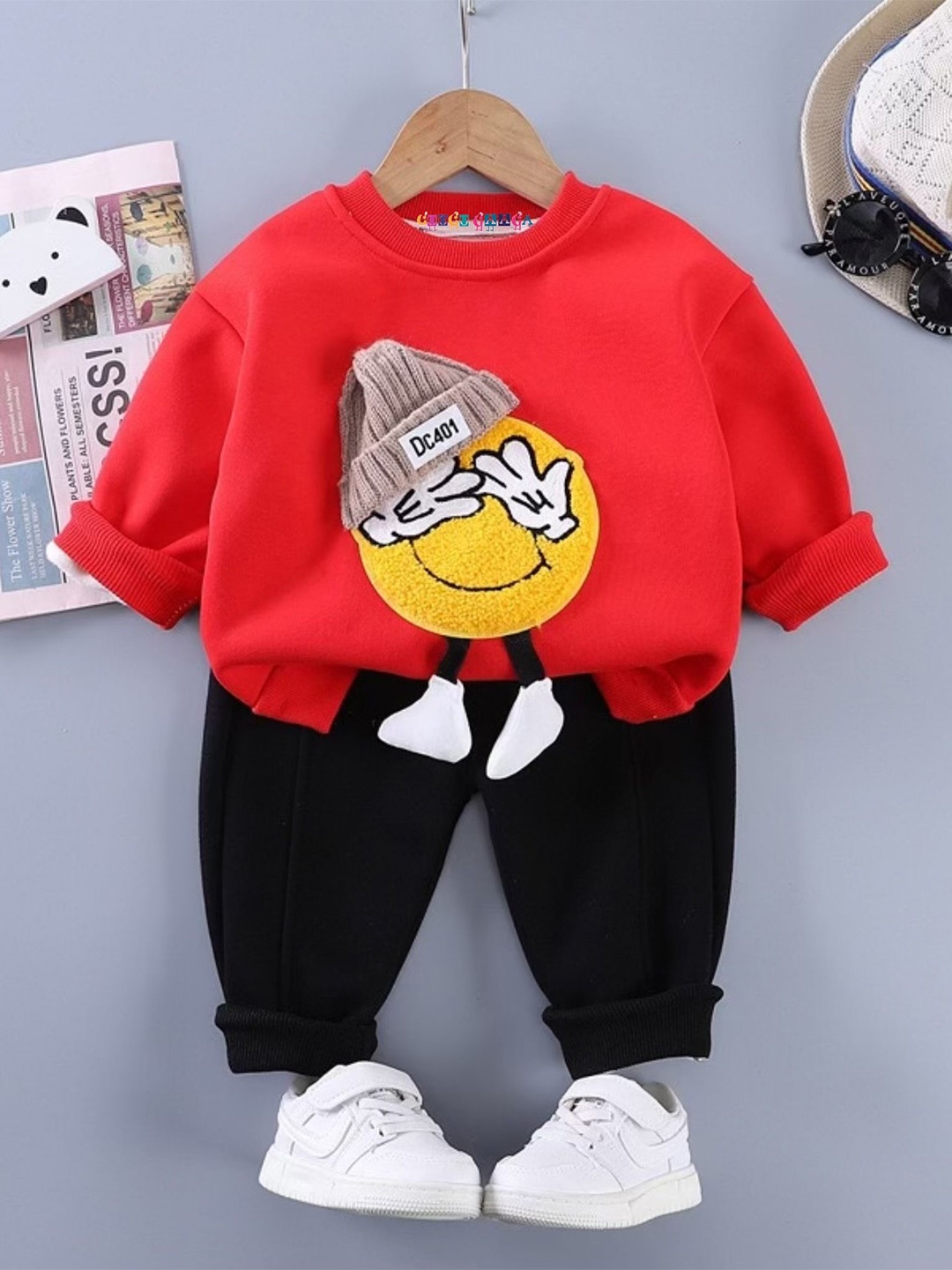 

Googo Gaaga Boys Self Design Sweatshirt With Joggers, Red