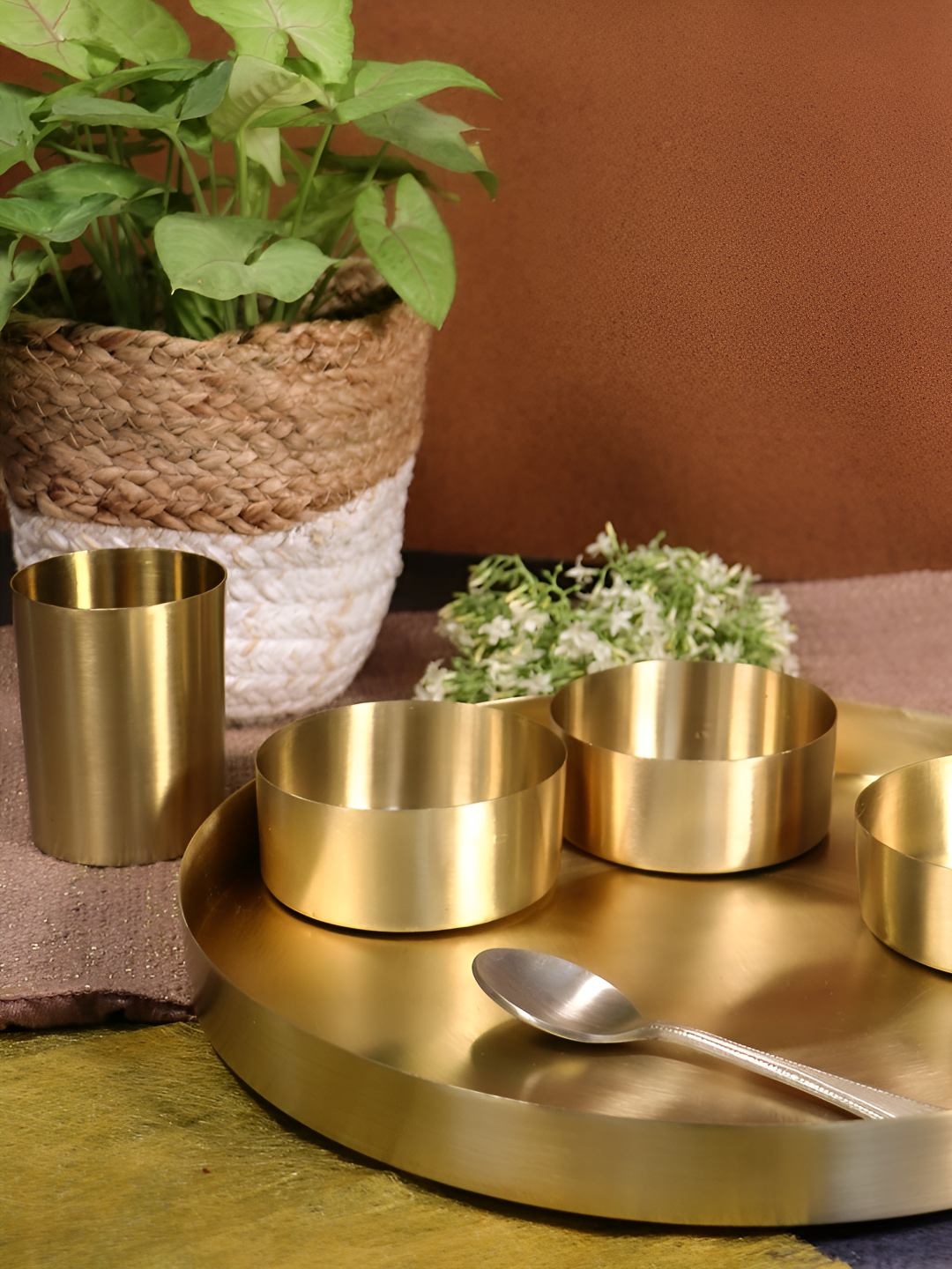 

Ambi Home Gold-Toned 2024 6 Pieces Brass Easy to Clean Dinner Set of