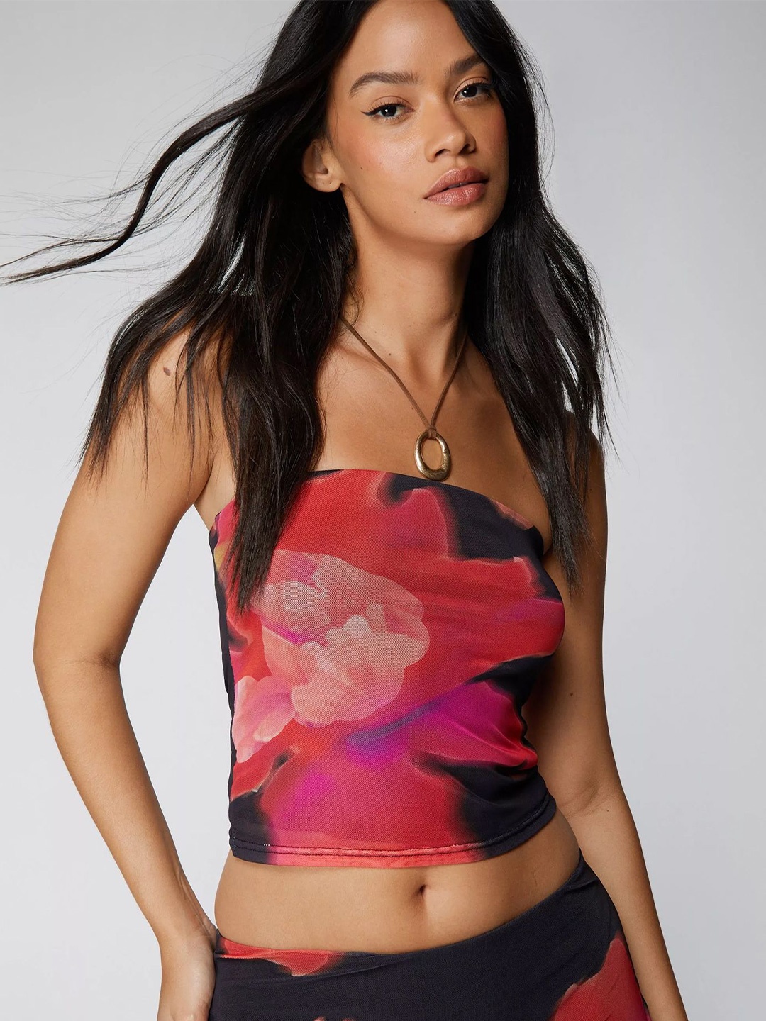 

LULU & SKY Print Cotton Tube Crop Top, Red