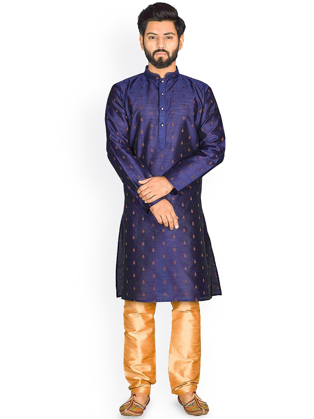 

Nimayaa Floral Woven Design Mandarin Collar Straight Kurta, Navy blue