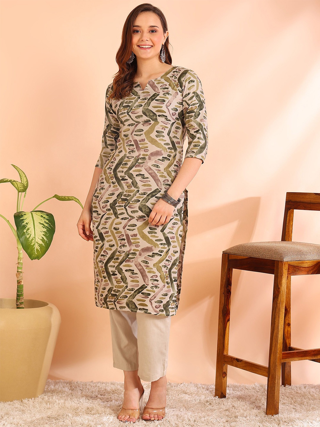 

DSK STUDIO Printed Straight Kurta, Green