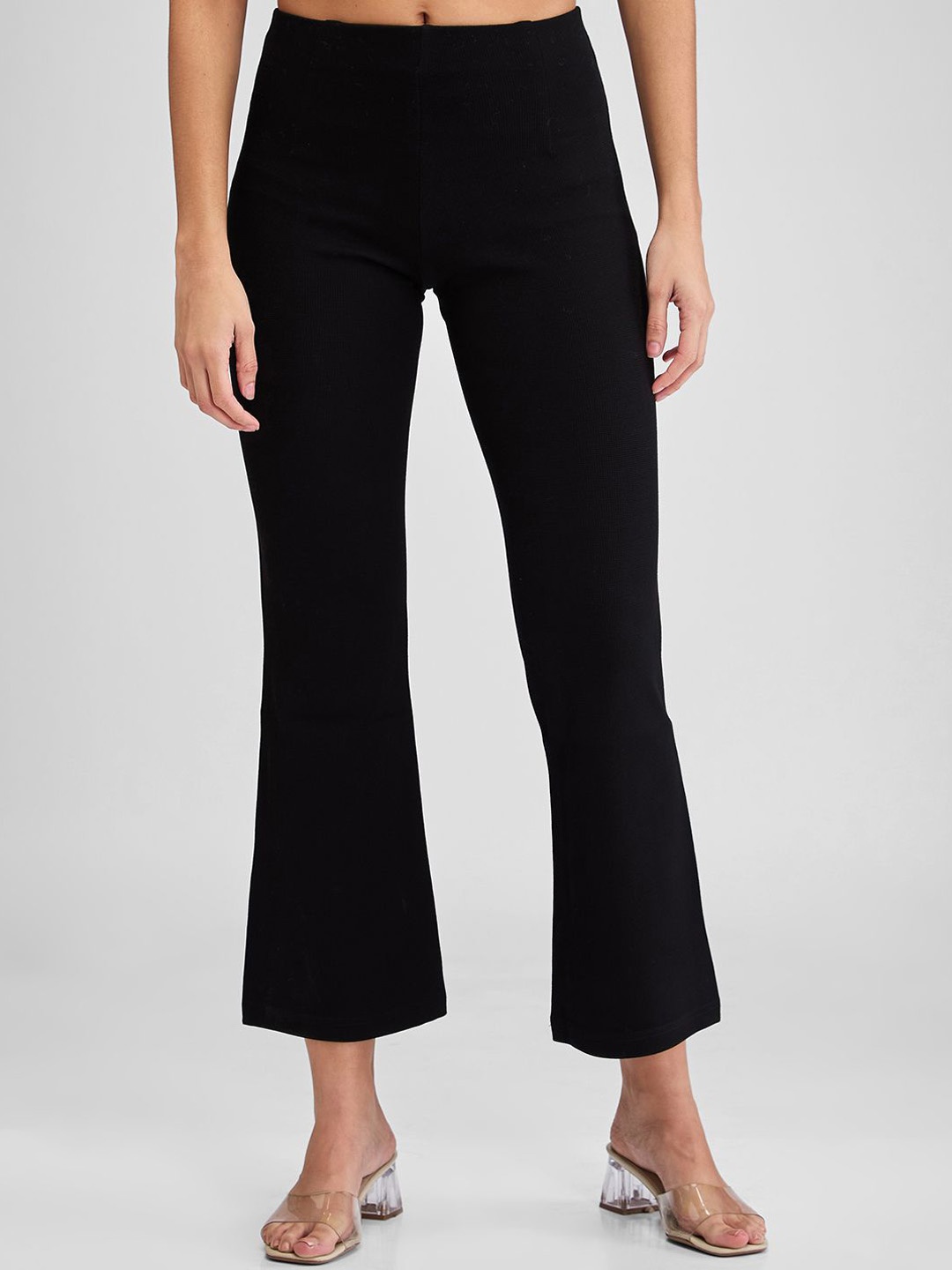

SPYKAR Women Cotton BootCut Fit High Rise Trouser, Black
