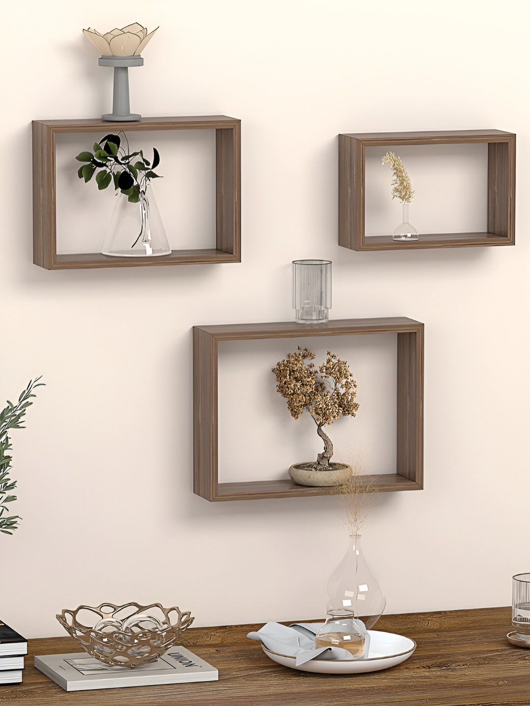 

RANDOM Brown 3 Pieces Wooden Wall Shelves