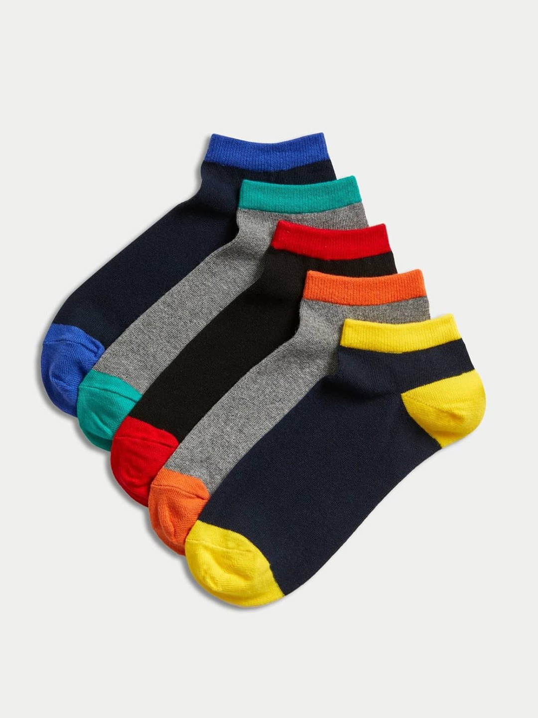 

Marks & Spencer Men Pack Of 5 Colourblocked Ankle-Length Socks, Black