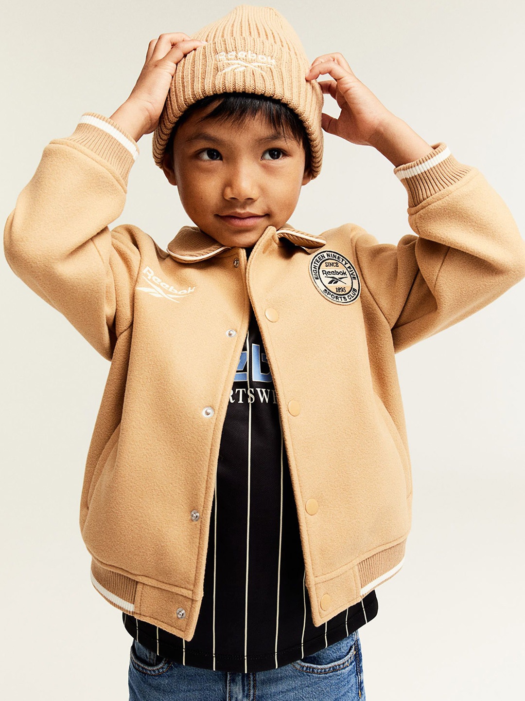 

H&M Boys Felted Baseball Jackets, Beige
