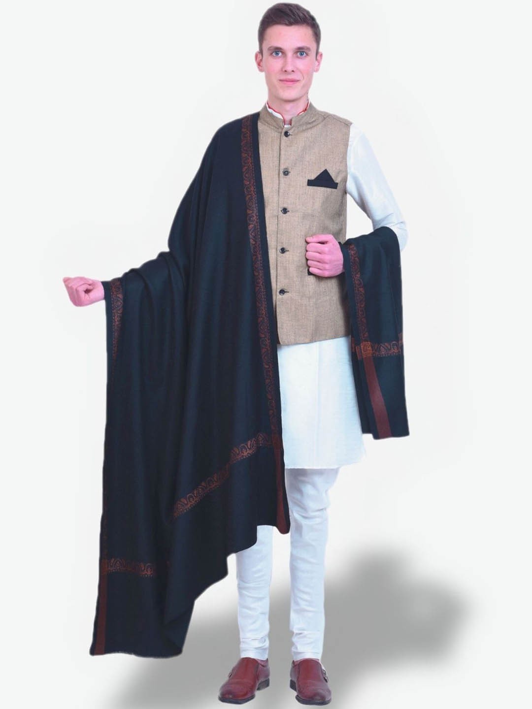 

SWI Stylish Ethnic Motifs Woven Design Pure Woollen Shawl, Black