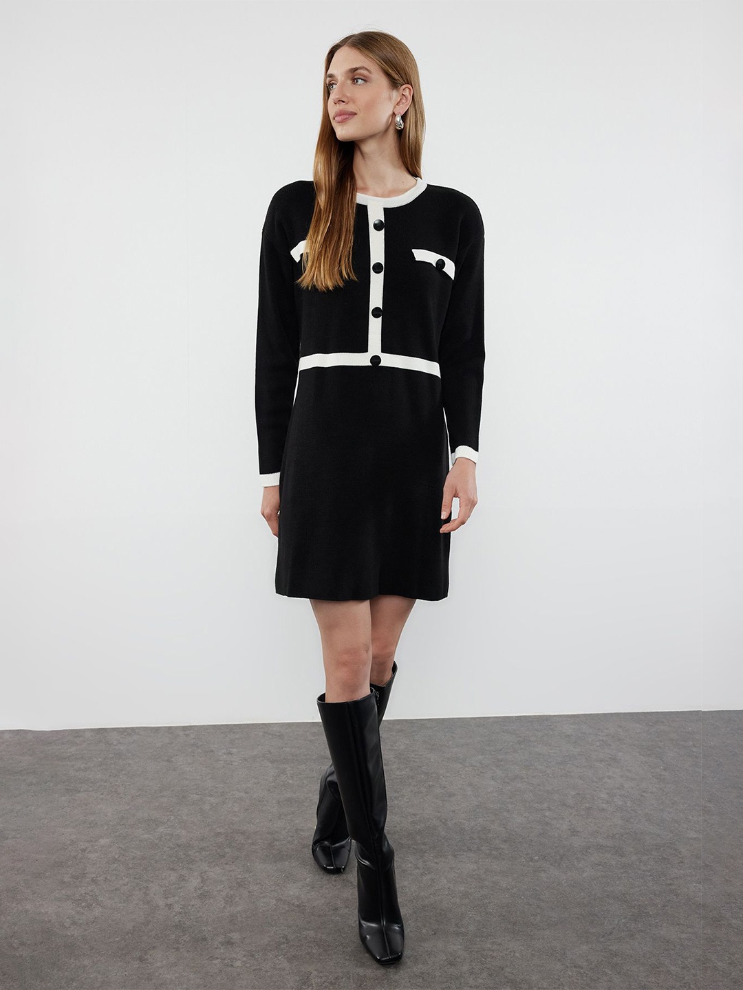 

Trendyol A-Line Round Neck Dress, Black