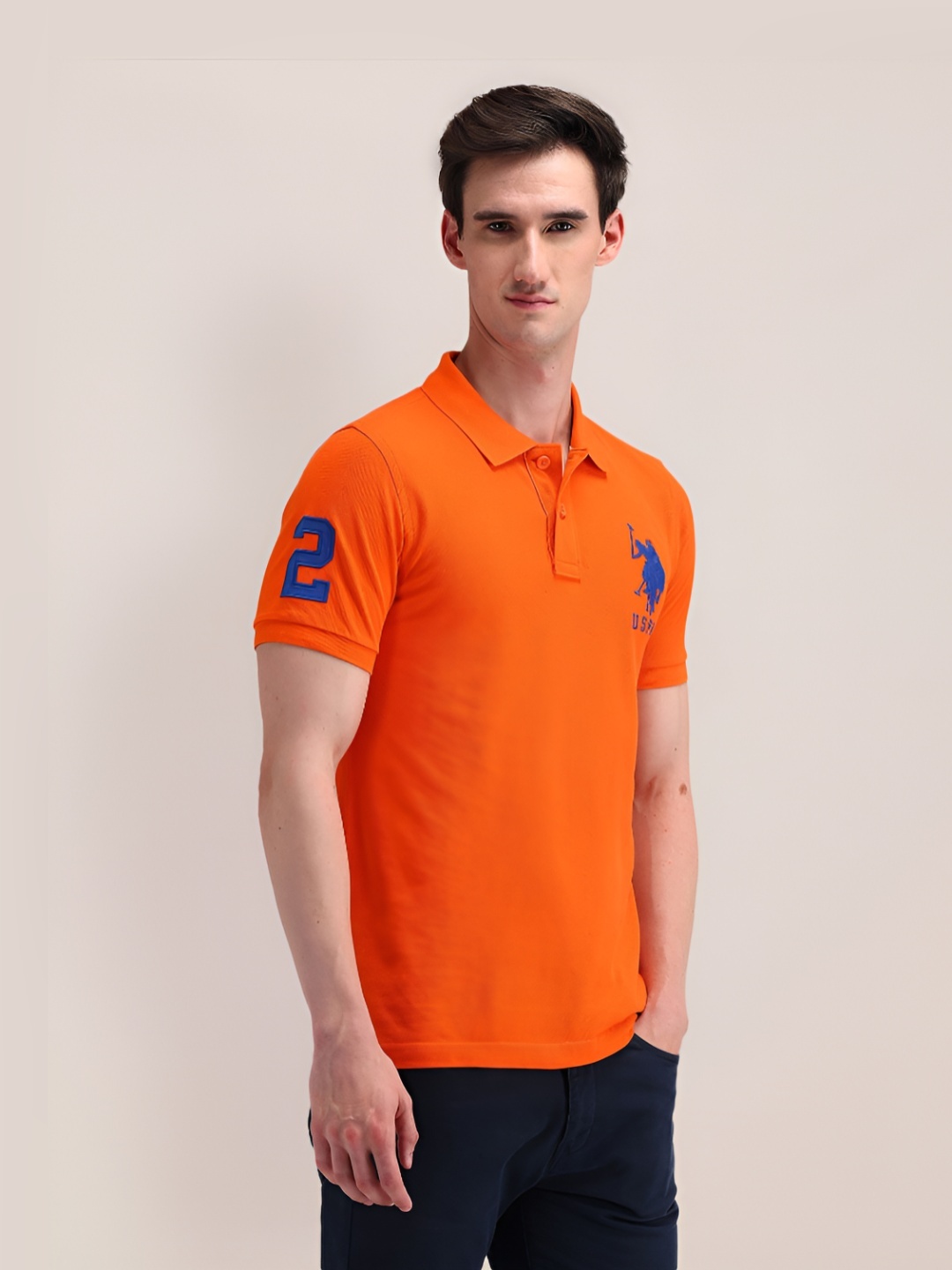 

U.S. Polo Assn. Men Brand Logo Embroidered Polo Collar Cotton T-Shirt, Orange