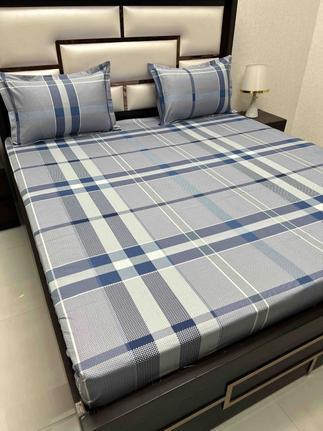 

Pure Decor Cotton Queen Size Double Bed Bedsheet With 2 Pillow Covers 2.28m X 2.54m, Blue