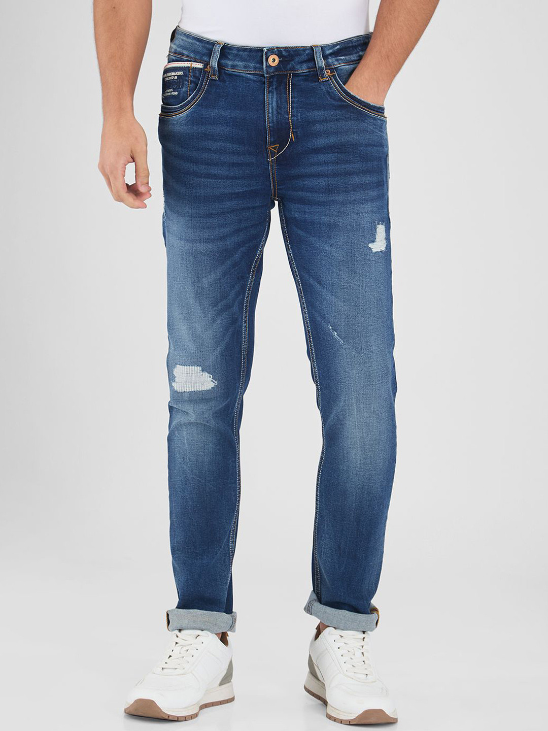 

SPYKAR Men Skinny Fit Low-Rise Low Distress Light Fade Stretchable Jeans, Blue